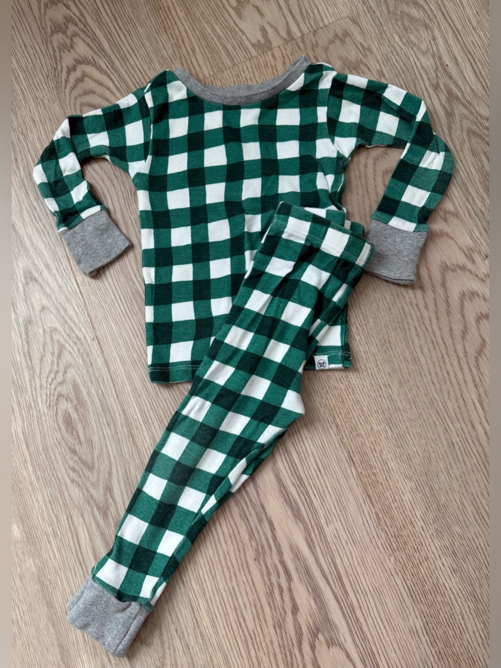 The Honest Company Organic Cotton Green and White Plaid Pajama Set